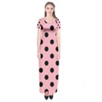 Polka Dots - Black on Light Pink Short Sleeve Maxi Dress