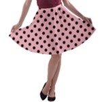 Polka Dots - Black on Light Pink A-line Skater Skirt