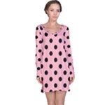 Polka Dots - Black on Light Pink Long Sleeve Nightdress