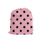 Polka Dots - Black on Light Pink Drawstring Pouch (L)