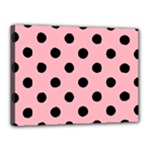 Polka Dots - Black on Light Pink Canvas 16  x 12  (Stretched)
