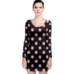 Polka Dots - Light Pink on Black Long Sleeve Bodycon Dress