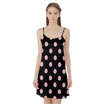 Polka Dots - Light Pink on Black Satin Night Slip