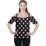 Polka Dots - Light Pink on Black Women s Cutout Shoulder Tee