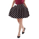 Polka Dots - Light Pink on Black A-Line Pocket Skirt