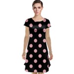Polka Dots - Light Pink on Black Cap Sleeve Nightdress