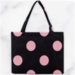 Polka Dots - Light Pink on Black Mini Tote Bag
