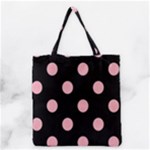 Polka Dots - Light Pink on Black Grocery Tote Bag