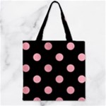 Polka Dots - Light Pink on Black Zipper Grocery Tote Bag