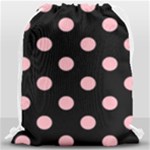 Polka Dots - Light Pink on Black Drawstring Bag (Large)
