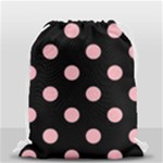 Polka Dots - Light Pink on Black Drawstring Bag (Small)