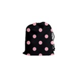 Polka Dots - Light Pink on Black Drawstring Pouch (XS)