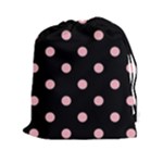 Polka Dots - Light Pink on Black Drawstring Pouch (XXl)