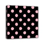 Polka Dots - Light Pink on Black Mini Canvas 6  x 6  (Stretched)