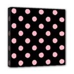 Polka Dots - Light Pink on Black Mini Canvas 8  x 8  (Stretched)