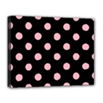 Polka Dots - Light Pink on Black Canvas 14  x 11  (Stretched)