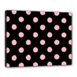 Polka Dots - Light Pink on Black Canvas 20  x 16  (Stretched)