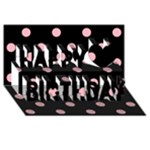 Polka Dots - Light Pink on Black Happy Birthday 3D Greeting Card (8x4)
