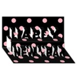 Polka Dots - Light Pink on Black Happy New Year 3D Greeting Card (8x4)
