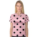 Polka Dots - Black on Pink Women s V-Neck Sport Mesh Tee