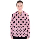 Polka Dots - Black on Pink Women s Zipper Hoodie