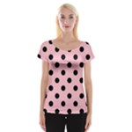 Polka Dots - Black on Pink Women s Cap Sleeve Top