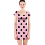 Polka Dots - Black on Pink Short Sleeve Bodycon Dress