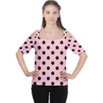 Polka Dots - Black on Pink Women s Cutout Shoulder Tee