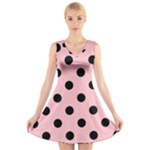 Polka Dots - Black on Pink V-Neck Sleeveless Dress
