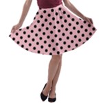 Polka Dots - Black on Pink A-line Skater Skirt