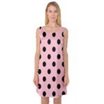 Polka Dots - Black on Pink Sleeveless Satin Nightdress