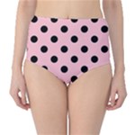 Polka Dots - Black on Pink High-Waist Bikini Bottoms