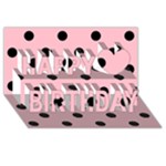 Polka Dots - Black on Pink Happy Birthday 3D Greeting Card (8x4)