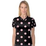 Polka Dots - Pink on Black Women s V-Neck Sport Mesh Tee