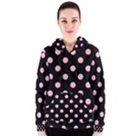 Polka Dots - Pink on Black Women s Zipper Hoodie