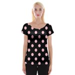 Polka Dots - Pink on Black Women s Cap Sleeve Top