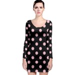 Polka Dots - Pink on Black Long Sleeve Bodycon Dress