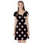Polka Dots - Pink on Black Short Sleeve Skater Dress
