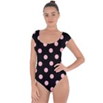 Polka Dots - Pink on Black Short Sleeve Leotard (Ladies)