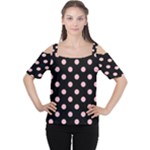 Polka Dots - Pink on Black Women s Cutout Shoulder Tee