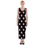 Polka Dots - Pink on Black Fitted Maxi Dress
