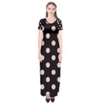 Polka Dots - Pink on Black Short Sleeve Maxi Dress