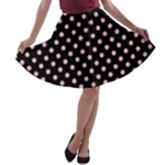 Polka Dots - Pink on Black A-line Skater Skirt