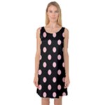Polka Dots - Pink on Black Sleeveless Satin Nightdress