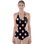 Polka Dots - Pink on Black Cut-Out One Piece Swimsuit