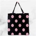 Polka Dots - Pink on Black Grocery Tote Bag