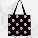 Polka Dots - Pink on Black Zipper Grocery Tote Bag