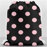 Polka Dots - Pink on Black Drawstring Bag (Large)