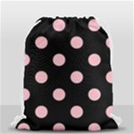 Polka Dots - Pink on Black Drawstring Bag (Small)