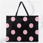 Polka Dots - Pink on Black Zipper Large Tote Bag